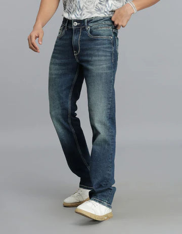 ROOKIES Men's Med Blue 5 Pocket Mid Rise Loose Boot Leg Jeans