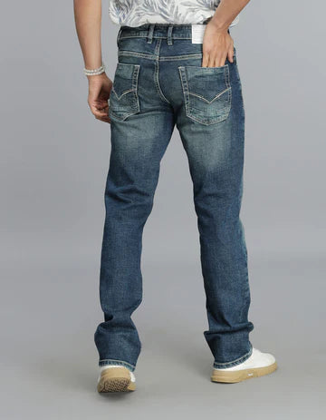 ROOKIES Men's Med Blue 5 Pocket Mid Rise Loose Boot Leg Jeans