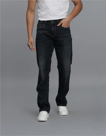 ROOKIES Men's Dk Blue 5 Pocket Midrise, Comfort And Straight Fit Jeans