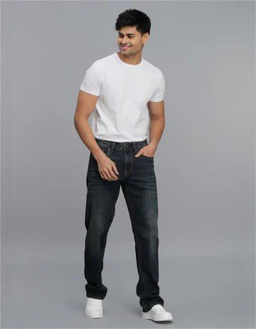 ROOKIES Men's Dk Blue 5 Pocket Midrise, Comfort And Straight Fit Jeans