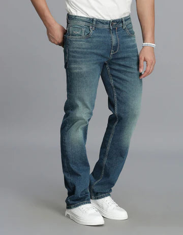 ROOKIES Men's Med Blue 5 Pocket Midrise, Comfort And Straight Fit Jeans