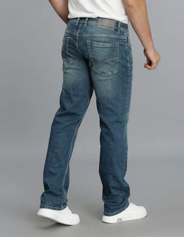 ROOKIES Men's Med Blue 5 Pocket Midrise, Comfort And Straight Fit Jeans