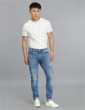 ROOKIES Men's Med Blue 5 Pocket Low-Rise Ankle Length Jeans