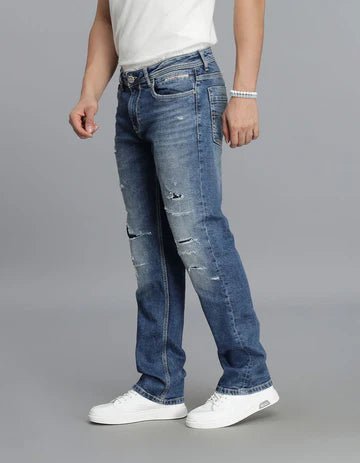 ROOKIES Men's Med Blue 5 Pocket Midrise, Comfort And Straight Fit Jeans