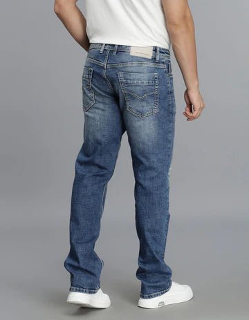 ROOKIES Men's Med Blue 5 Pocket Midrise, Comfort And Straight Fit Jeans