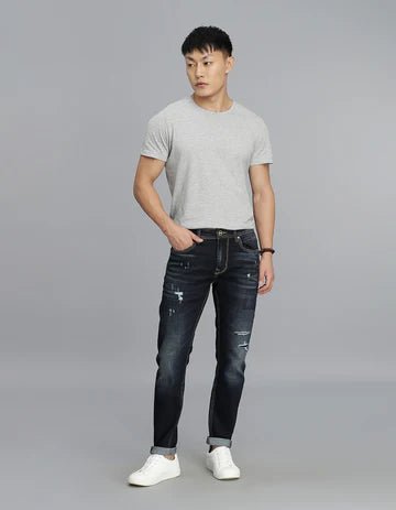 ROOKIES Men's Dk Blue 5 Pocket Low-Rise Ankle Length Jeans