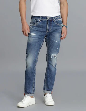 ROOKIES Men's Med Blue 5 Pocket Low-Rise Ankle Length Jeans