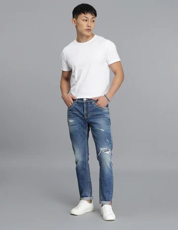 ROOKIES Men's Med Blue 5 Pocket Low-Rise Ankle Length Jeans