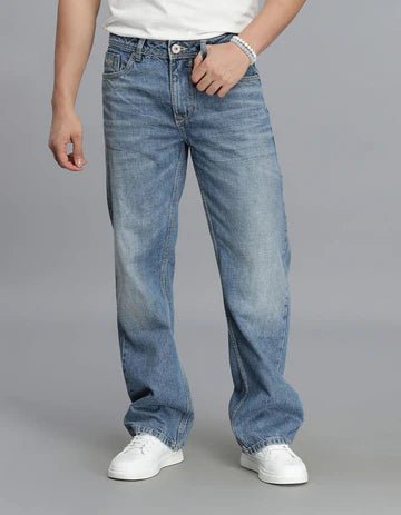 ROOKIES Men's Med Blue 5 Pocket Midrise Loose Fit jeans