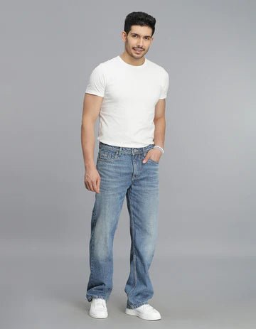 ROOKIES Men's Med Blue 5 Pocket Midrise Loose Fit jeans