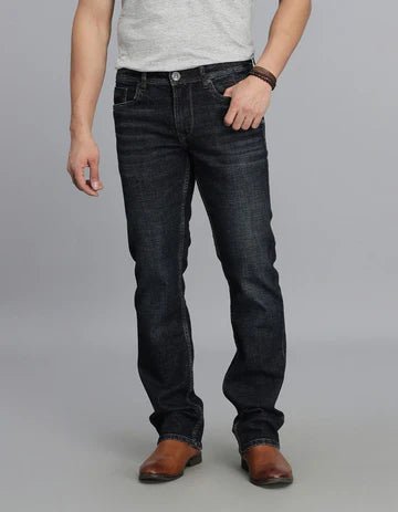 ROOKIES Men's Dk Blue 5 Pocket Mid Rise Loose Boot Leg jeans