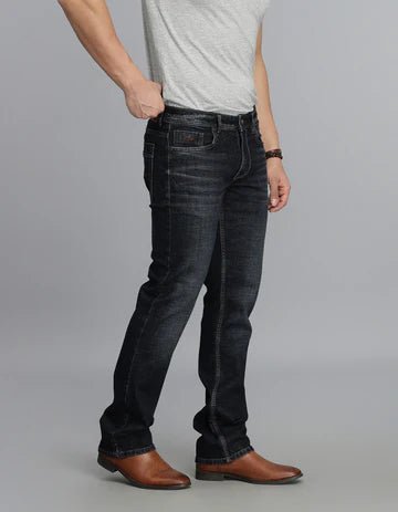 ROOKIES Men's Dk Blue 5 Pocket Mid Rise Loose Boot Leg jeans