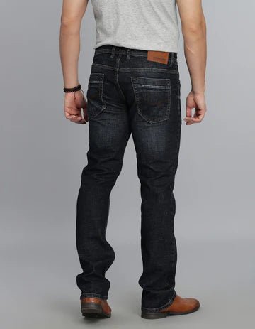 ROOKIES Men's Dk Blue 5 Pocket Mid Rise Loose Boot Leg jeans