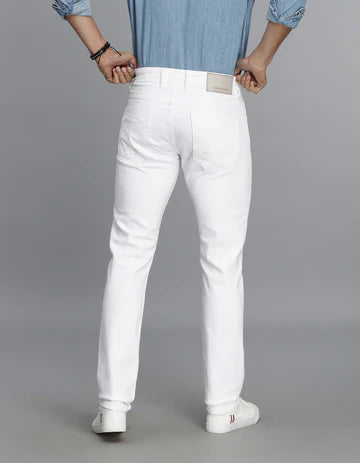 ROOKIES Men's White 5 Pocket Mid-Rise Slim Straight Fit Jeans