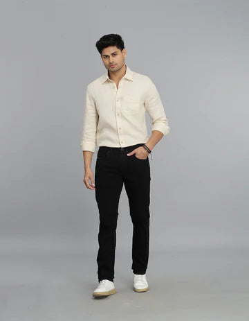 Black 5 Pocket Mid-Rise Slim Straight Fit Jeans