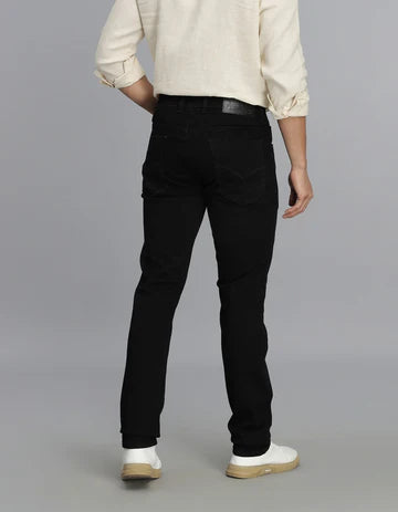 Black 5 Pocket Mid-Rise Slim Straight Fit Jeans