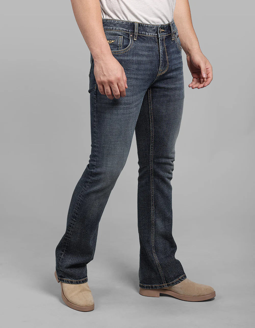 ROOKIES Med Blue Mid Rise Loose Boot Leg Stretch Jeans