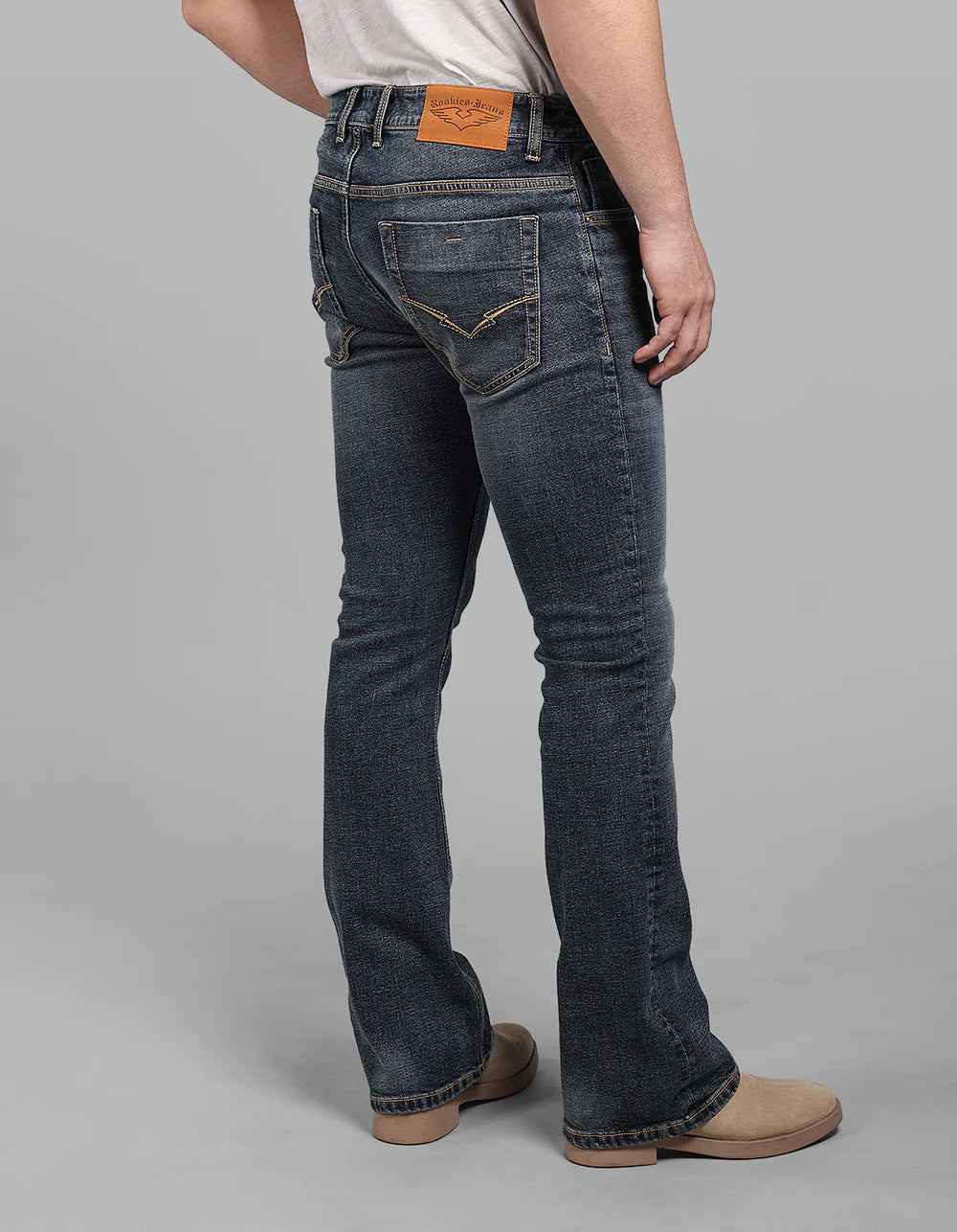 ROOKIES Med Blue Mid Rise Loose Boot Leg Stretch Jeans