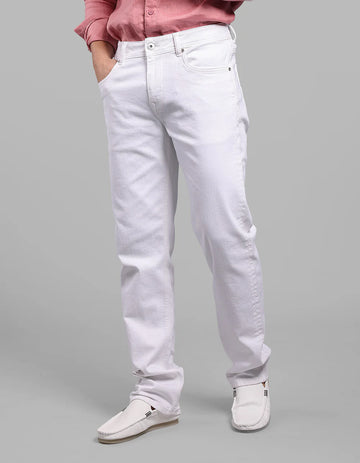 ROOKIES  White Midrise, Comfort And Straight Fit Stretch Jeans