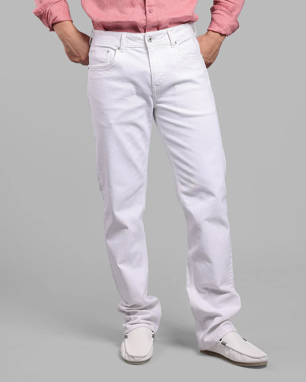 ROOKIES  White Midrise, Comfort And Straight Fit Stretch Jeans