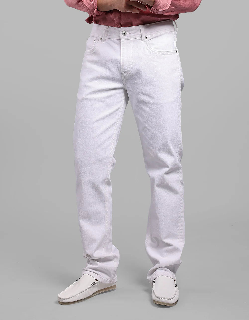 ROOKIES  White Midrise, Comfort And Straight Fit Stretch Jeans