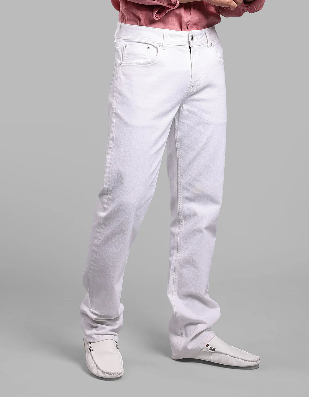 ROOKIES  White Midrise, Comfort And Straight Fit Stretch Jeans