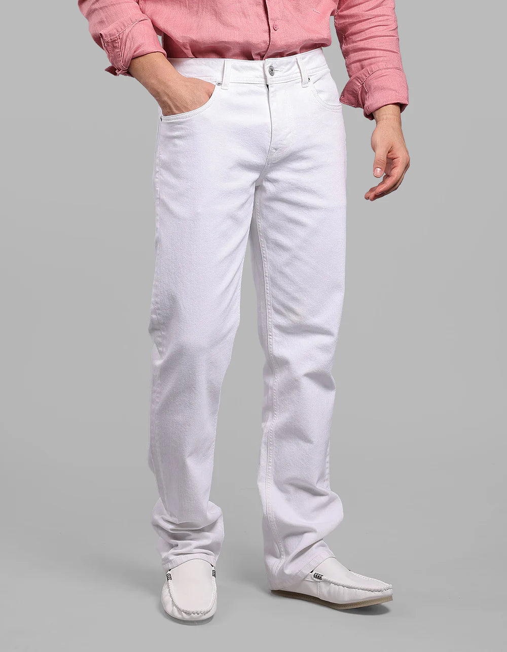 ROOKIES  White Midrise, Comfort And Straight Fit Stretch Jeans