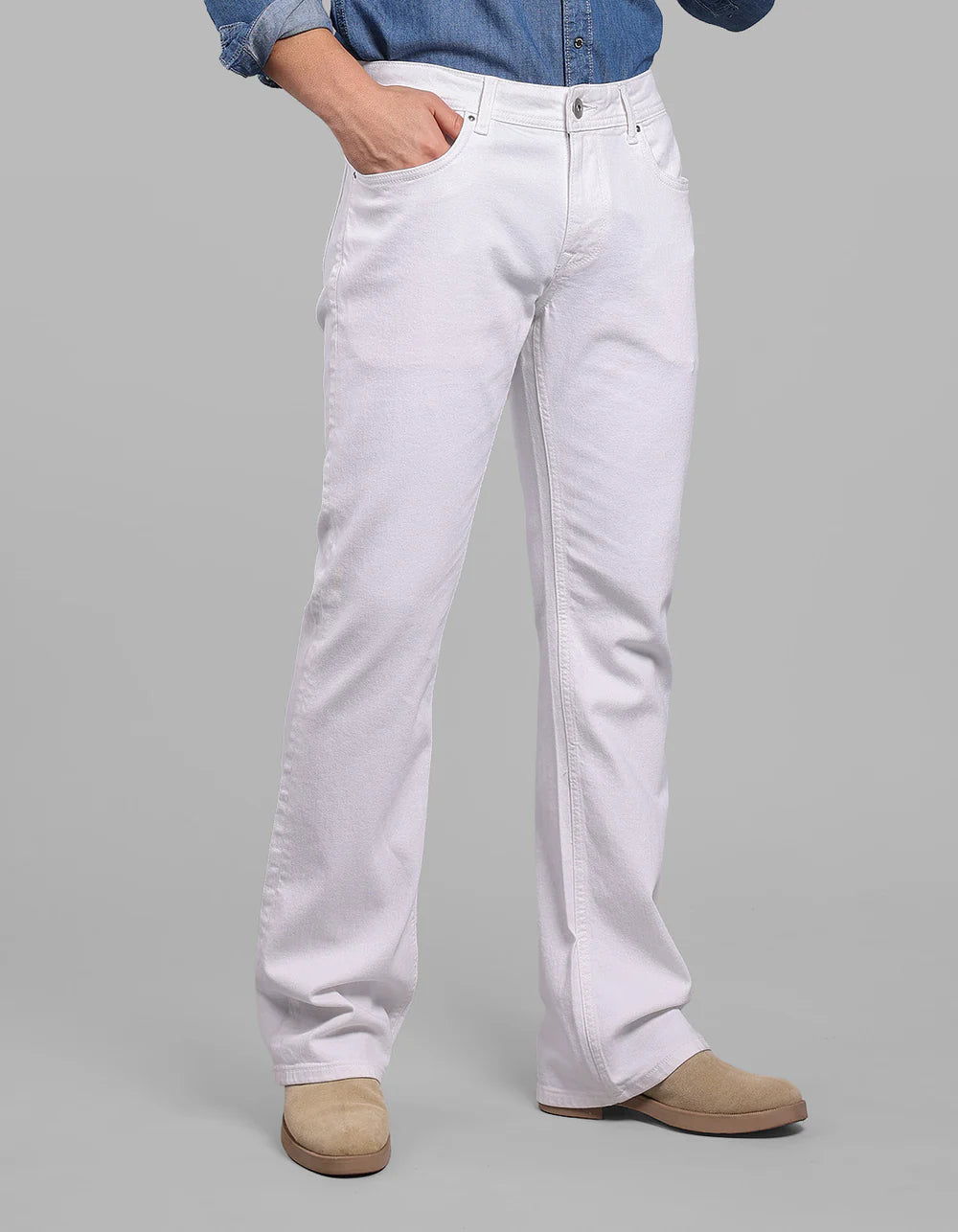 ROOKIES White Mid Rise Loose Boot Leg Stretch Jeans