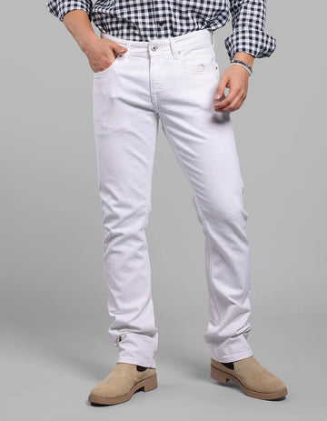 ROOKIES White Mid-Rise Slim Straight Fit Stretch Jeans