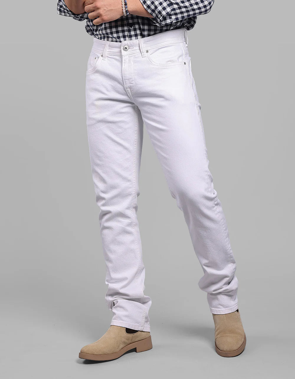 ROOKIES White Mid-Rise Slim Straight Fit Stretch Jeans