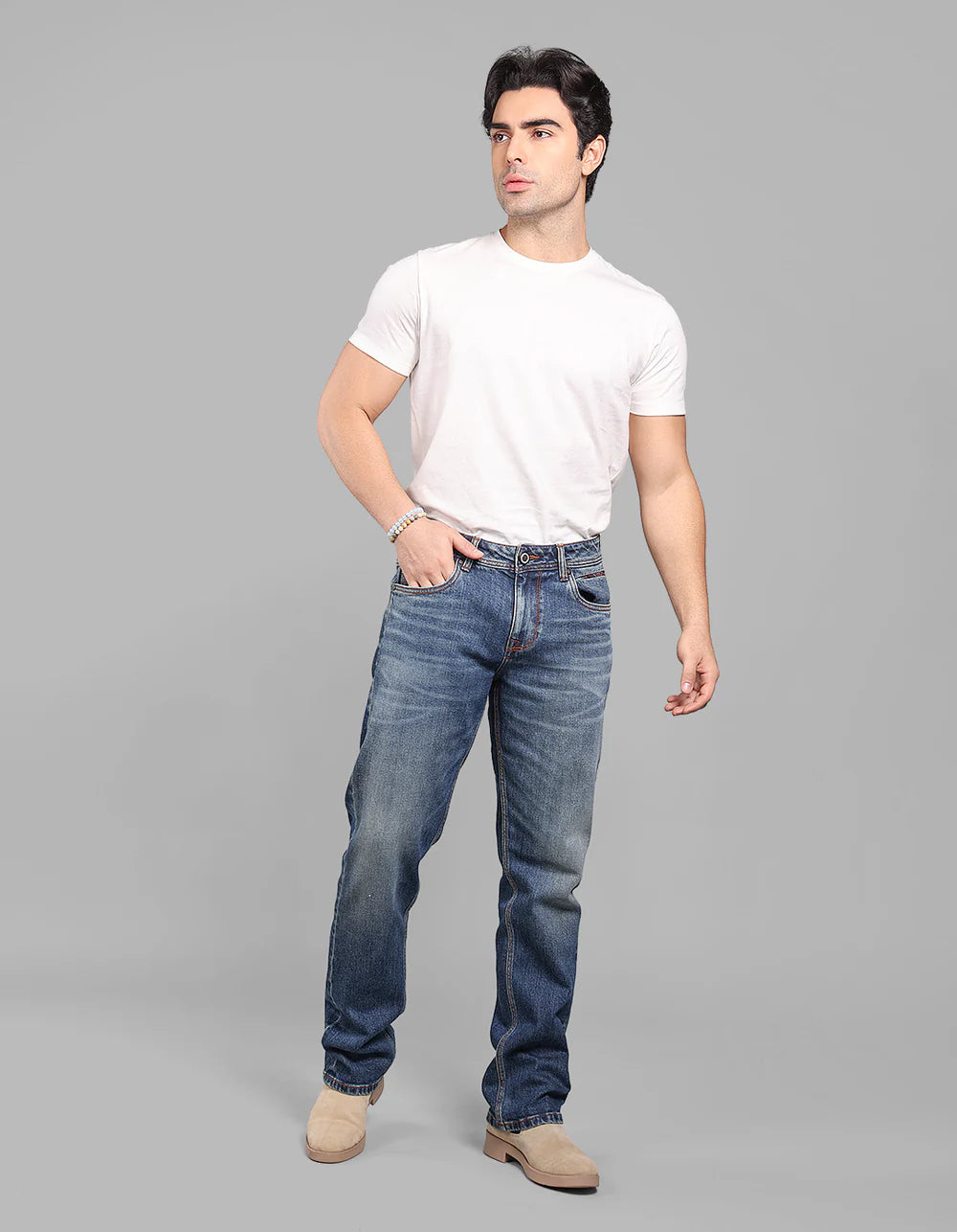 ROOKIES Med Blue Midrise, Comfort And Straight Fit Stretch Jeans