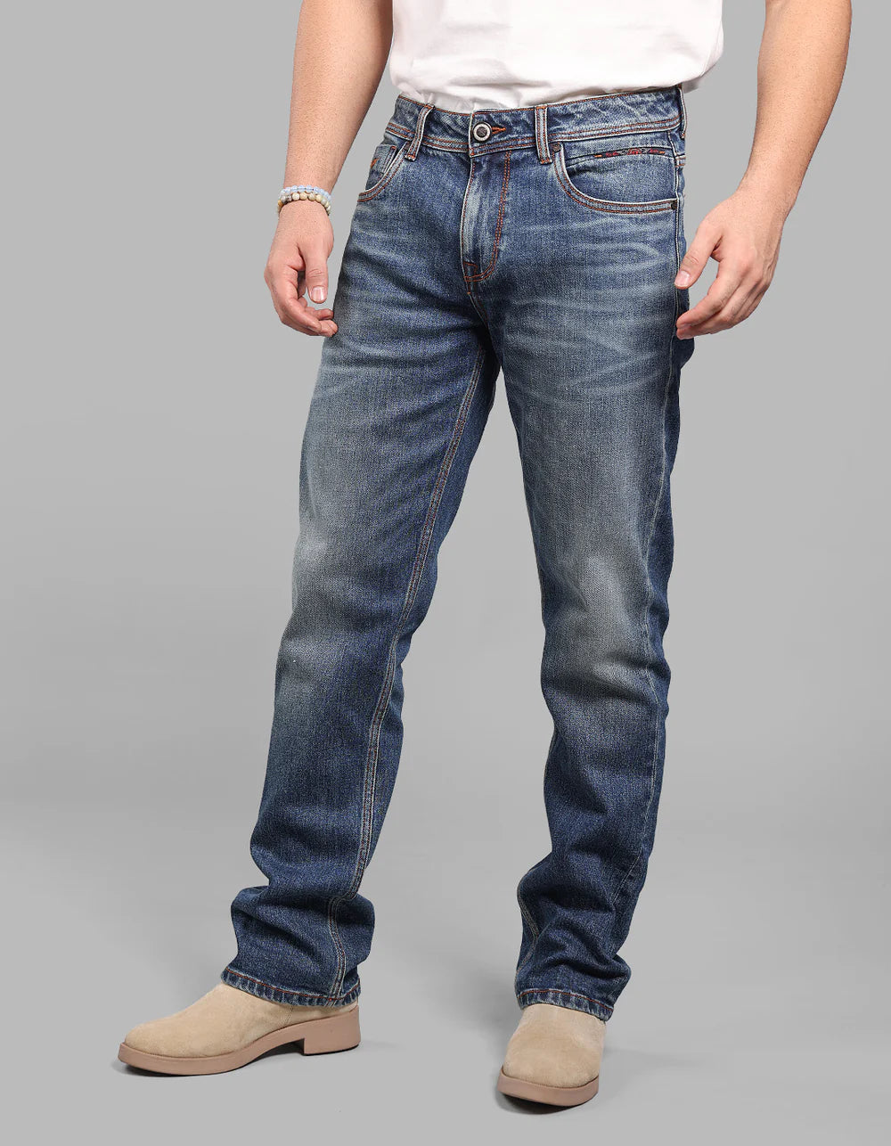 ROOKIES Med Blue Midrise, Comfort And Straight Fit Stretch Jeans