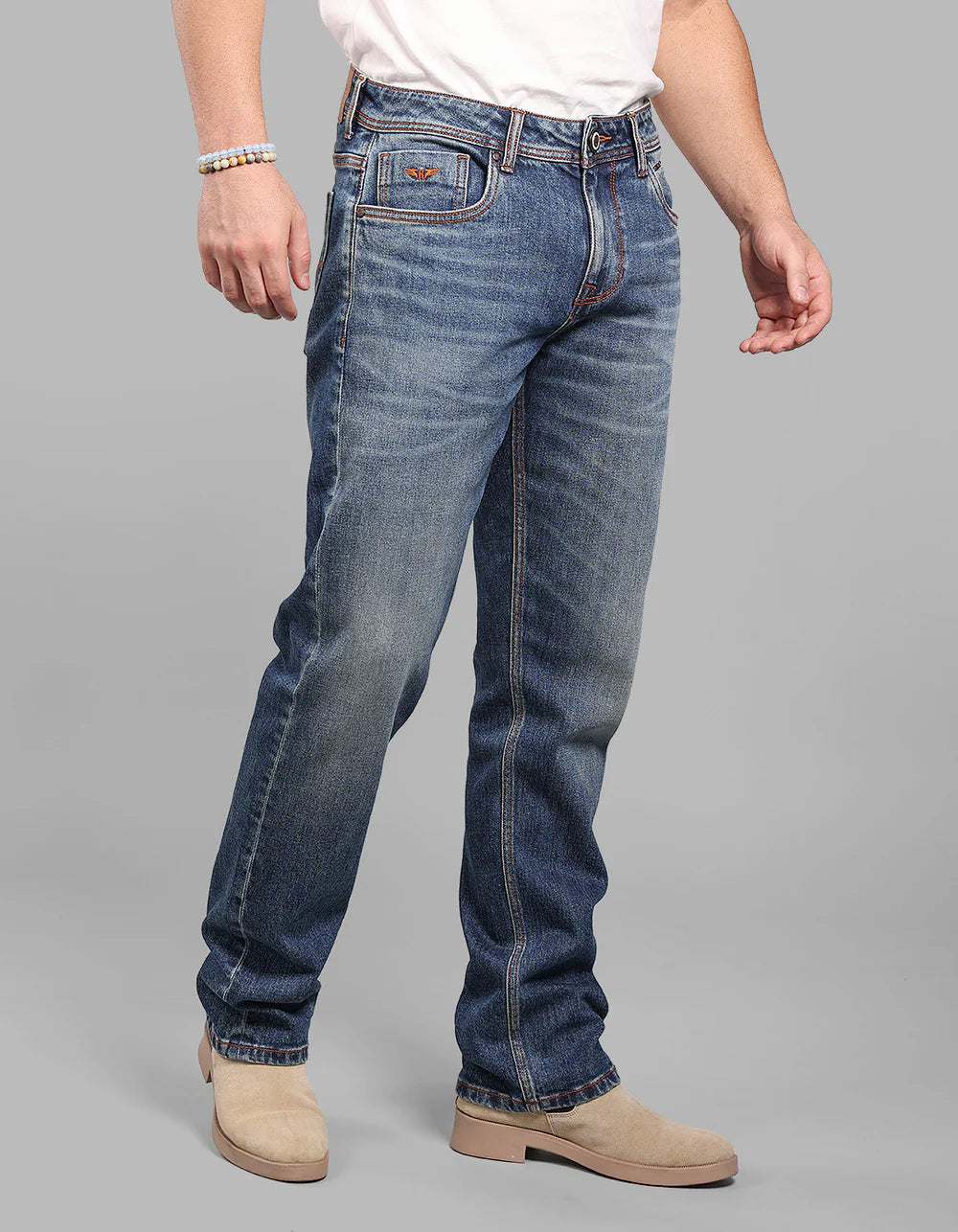 ROOKIES Med Blue Midrise, Comfort And Straight Fit Stretch Jeans