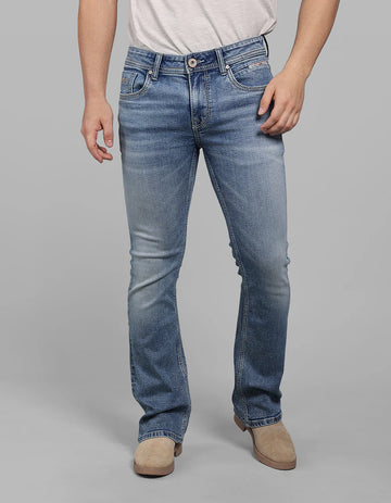 ROOKIES Med Blue Mid Rise Loose Boot Leg Stretch Jeans