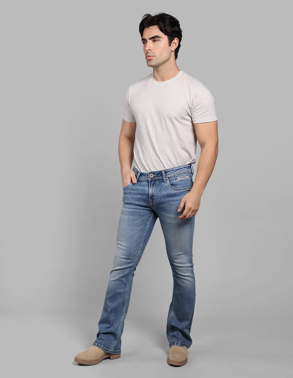 ROOKIES Med Blue Mid Rise Loose Boot Leg Stretch Jeans