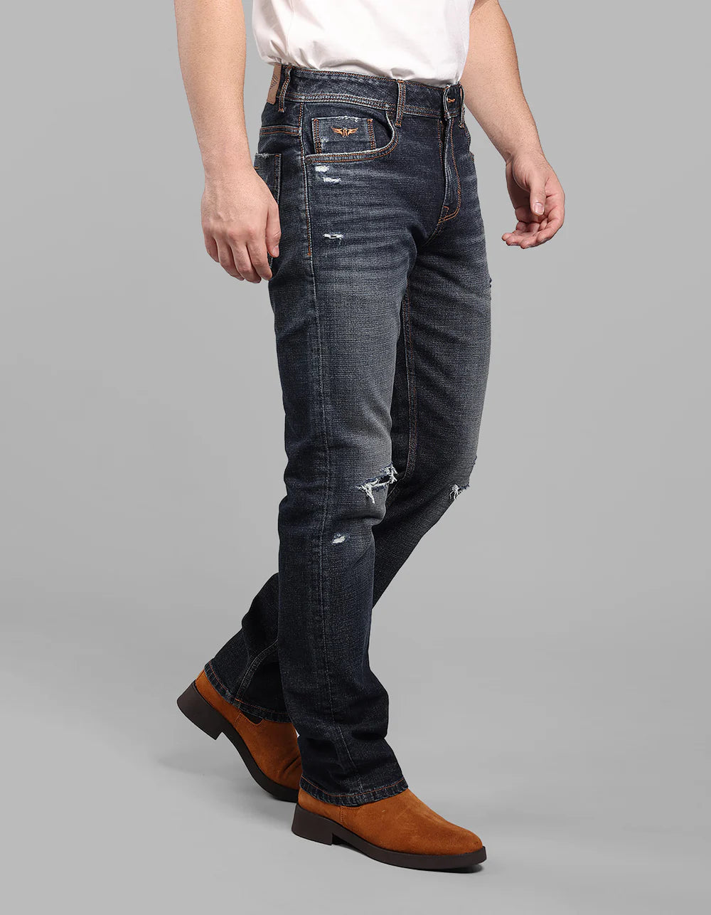 ROOKIES Dark Blue Midrise, Comfort And Straight Fit Stretch Jeans
