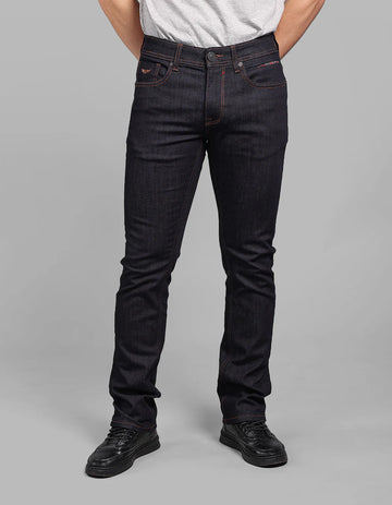 ROOKIES Dark Blue Mid-Rise Slim Straight Fit Stretch Jeans