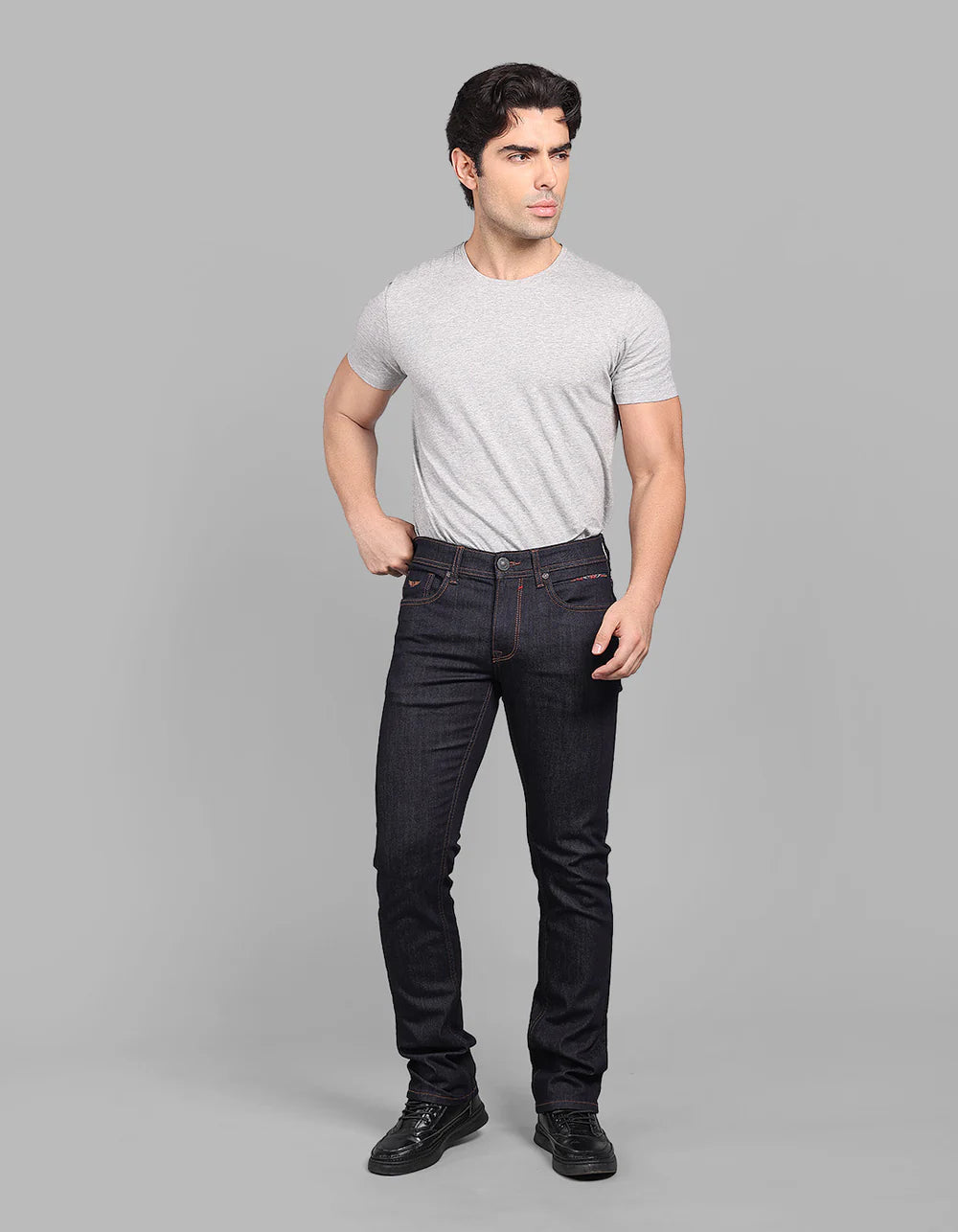 ROOKIES Dark Blue Mid-Rise Slim Straight Fit Stretch Jeans