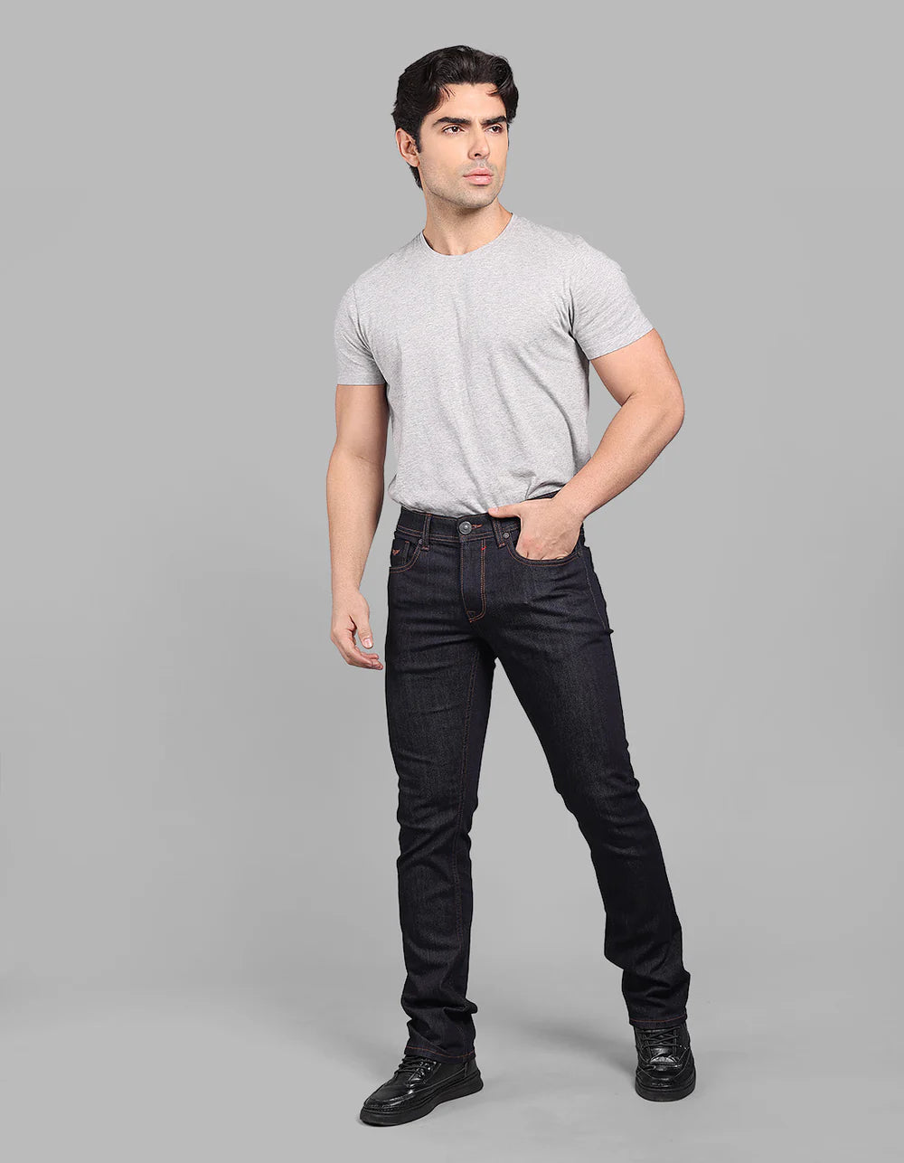 ROOKIES Dark Blue Mid-Rise Slim Straight Fit Stretch Jeans
