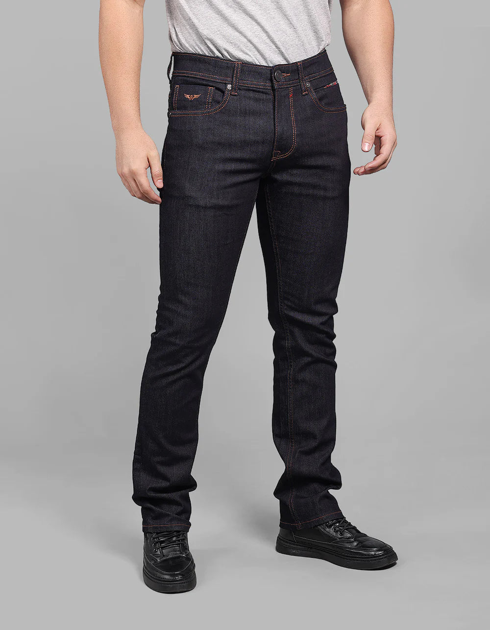 ROOKIES Dark Blue Mid-Rise Slim Straight Fit Stretch Jeans
