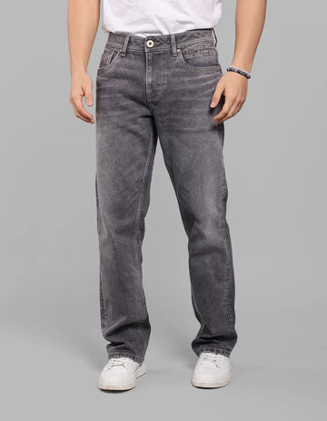 ROOKIES Med Grey Midrise, Comfort And Straight Crop Length Stretch Jeans