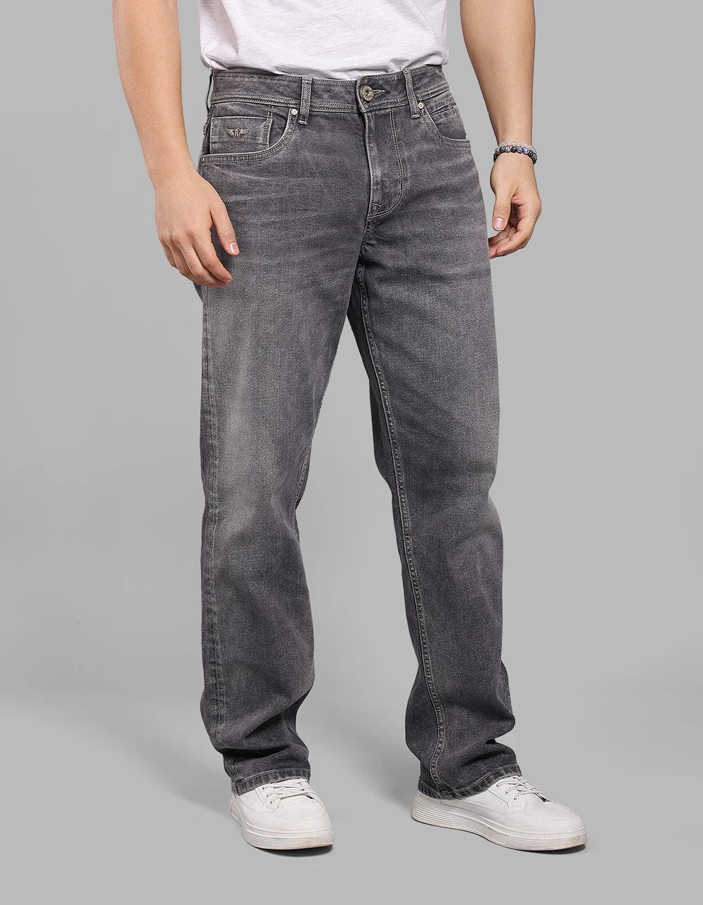 ROOKIES Med Grey Midrise, Comfort And Straight Crop Length Stretch Jeans