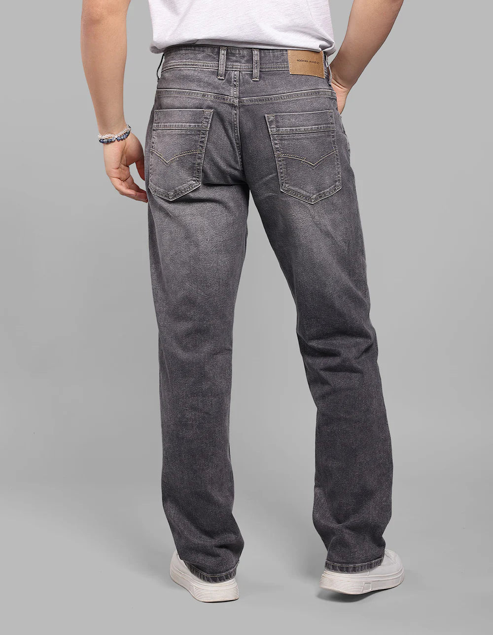 ROOKIES Med Grey Midrise, Comfort And Straight Crop Length Stretch Jeans
