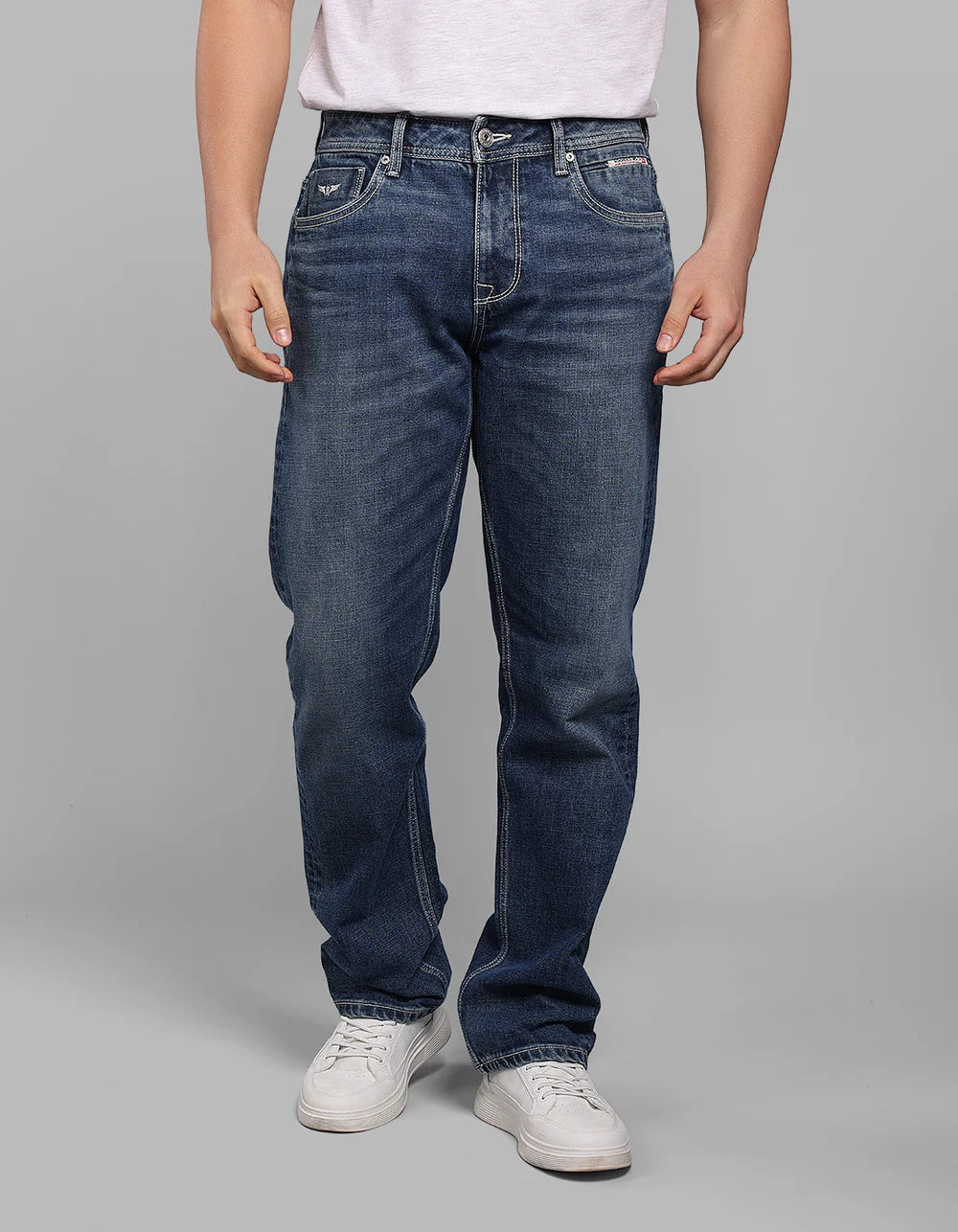 ROOKIES  Charcoal Midrise, Comfort And Straight Fit Stretch Jeans