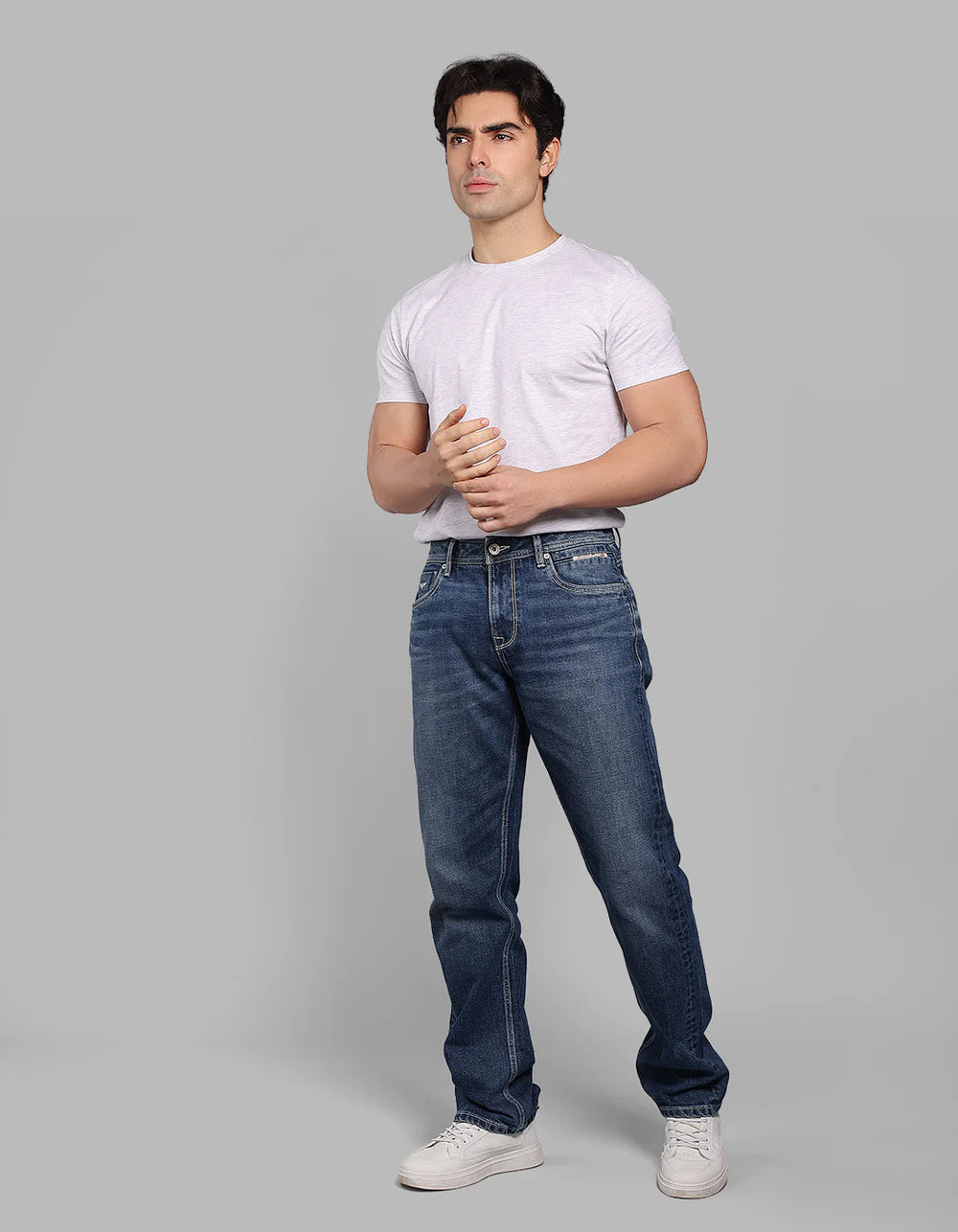 ROOKIES  Charcoal Midrise, Comfort And Straight Fit Stretch Jeans
