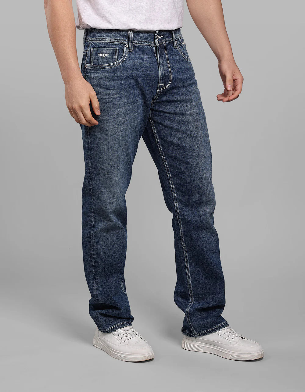 ROOKIES  Charcoal Midrise, Comfort And Straight Fit Stretch Jeans