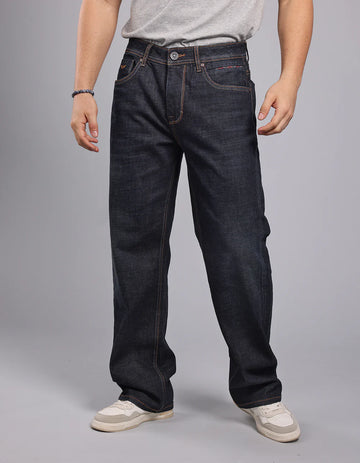 ROOKIES Dark Blue Midrise Loose Fit Stretch Jeans