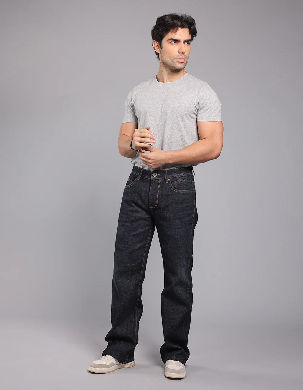 ROOKIES Dark Blue Midrise Loose Fit Stretch Jeans