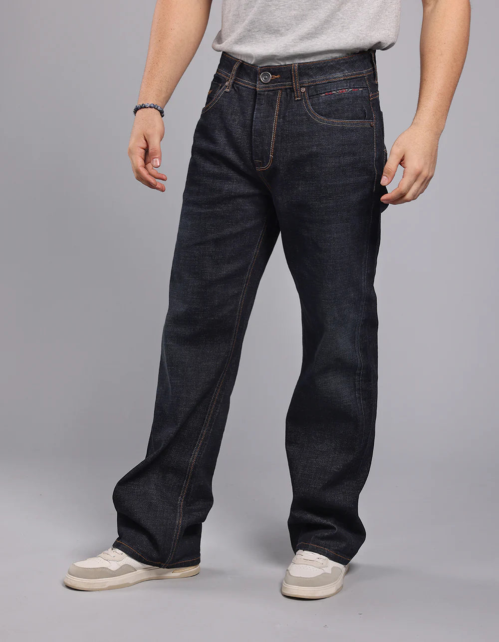 ROOKIES Dark Blue Midrise Loose Fit Stretch Jeans