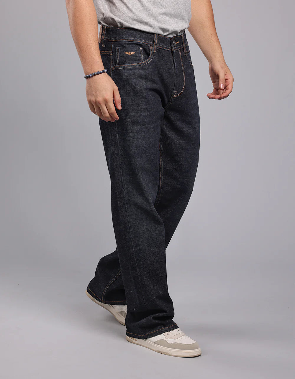 ROOKIES Dark Blue Midrise Loose Fit Stretch Jeans